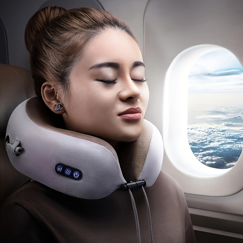 Portable Electric Neck Massager with Heat U-Shaped Heated Massage Pillow Memory Foam Rechargeable Battery for Travel Office Home