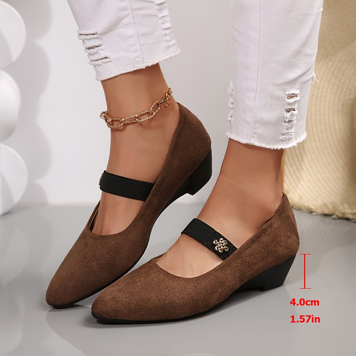 Women's Black Wedge Heels with Floral Buckle Platform Shoes