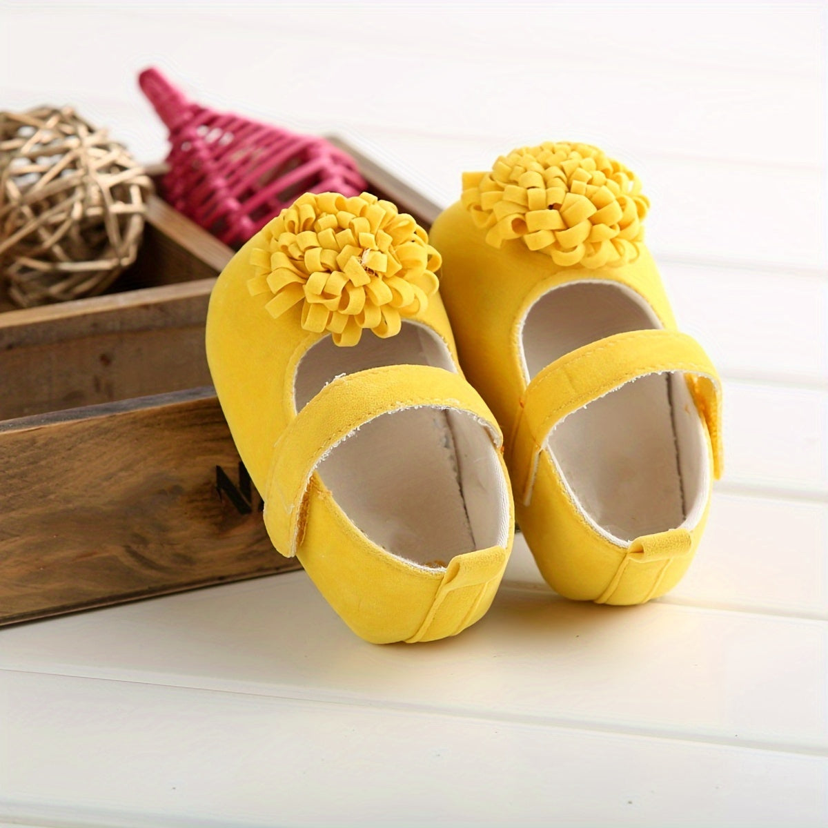 Baby Girl Shoes Mary Jane Floral Accents Non-Slip Breathable Fabric All-Season