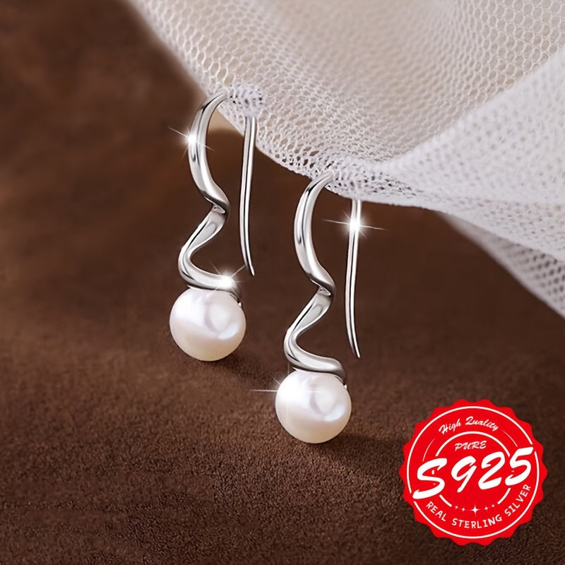 Women's Wavy Pearl Earrings S925 Sterling Silver Hypoallergenic Jewelry