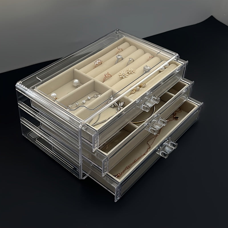 Jewelry Organizer Storage Box with Dustproof and Anti-Oxidation Clear Drawer for Rings Earrings Necklaces