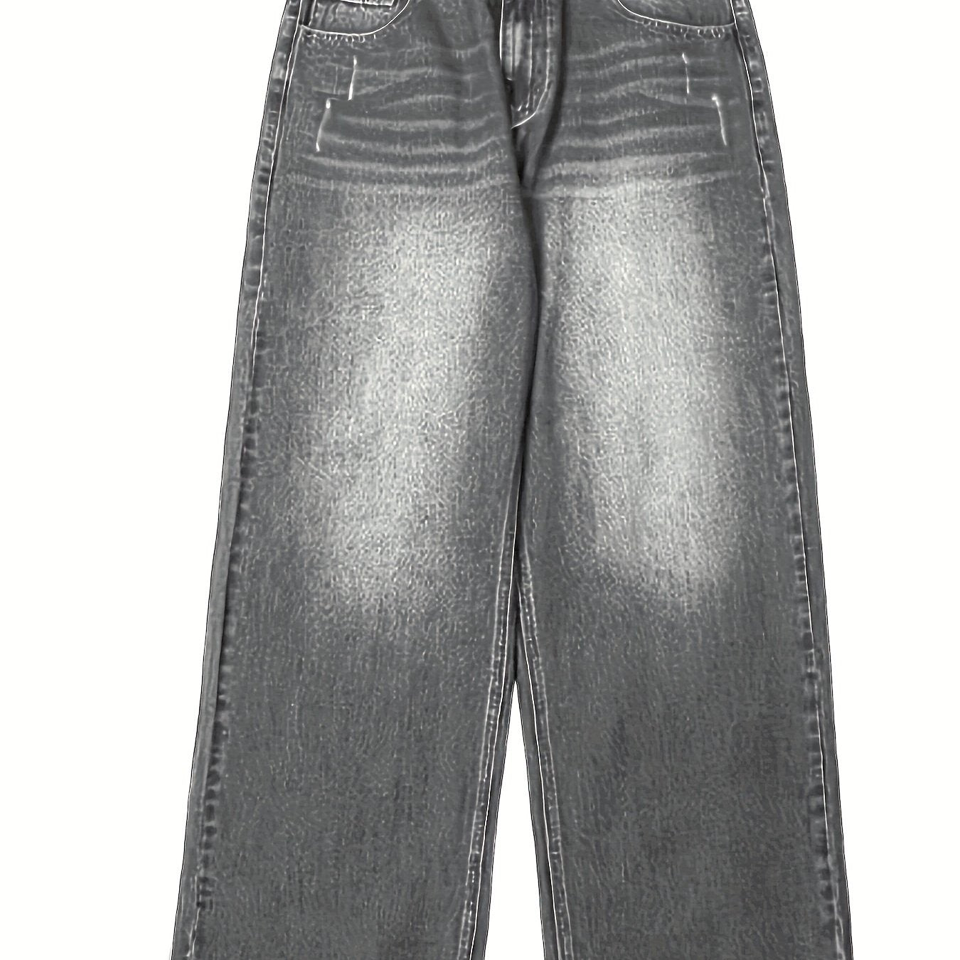 Men's Extra Long Loose Fit Denim Jeans with Geometric Pattern Cotton Blend Non Stretch Fabric Zipper Fly All Season