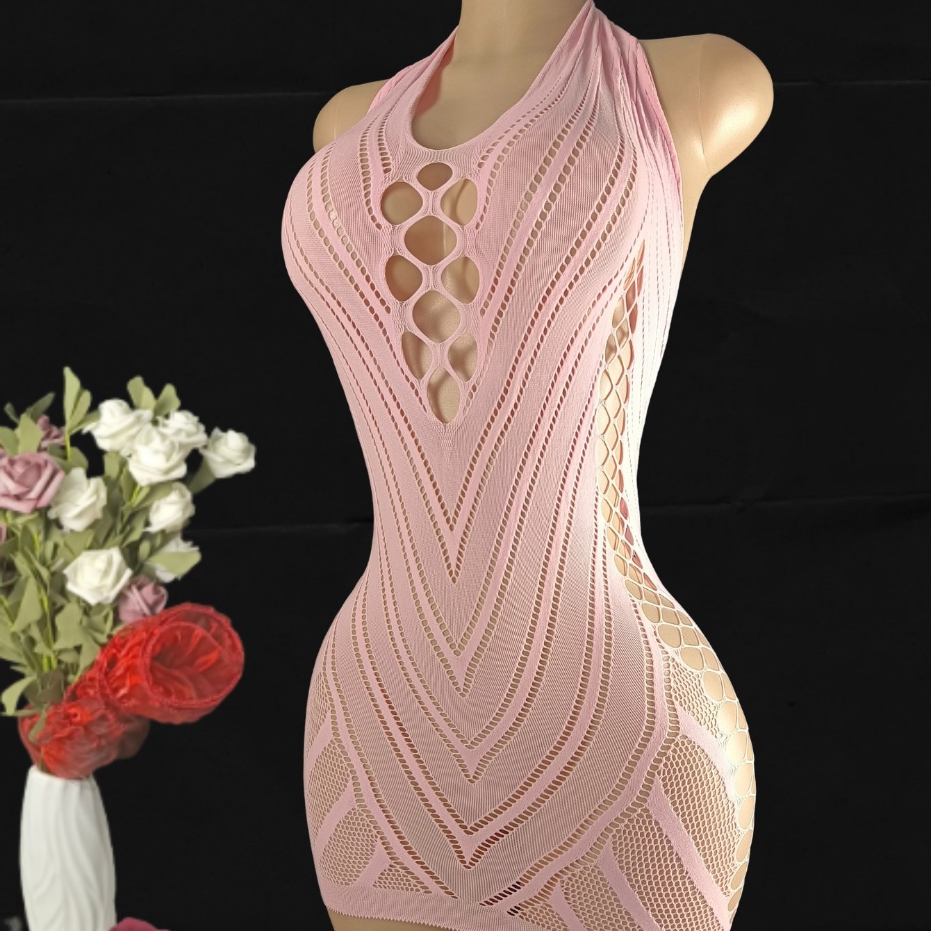 Women Plus Size Satin Halter Neck Cutout Sexy Dress