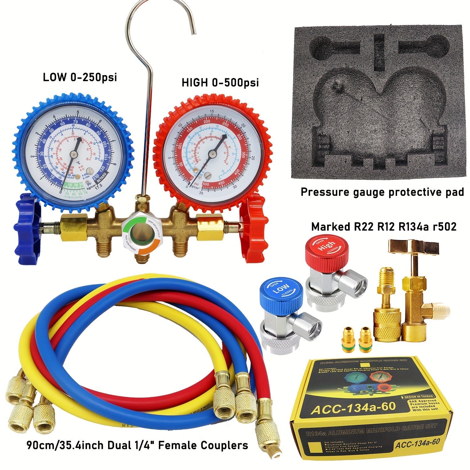 Car AC Dual-Gauge Refrigerant Pressure Tester Set for R22 R134A R404A