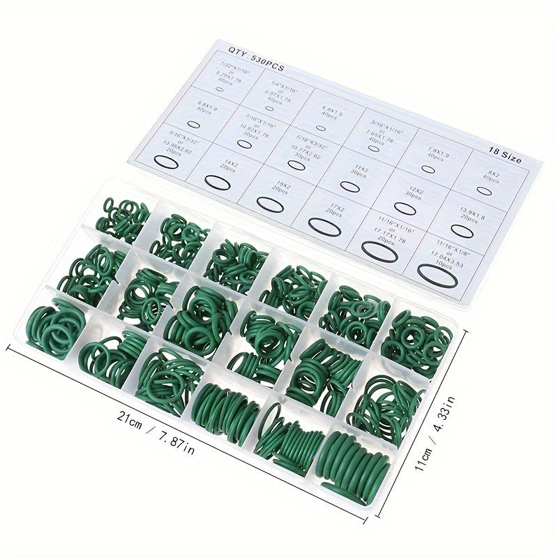 530pcs Rubber O-Ring Assortment Kit 18 Sizes High-Temperature Pressure Resistant