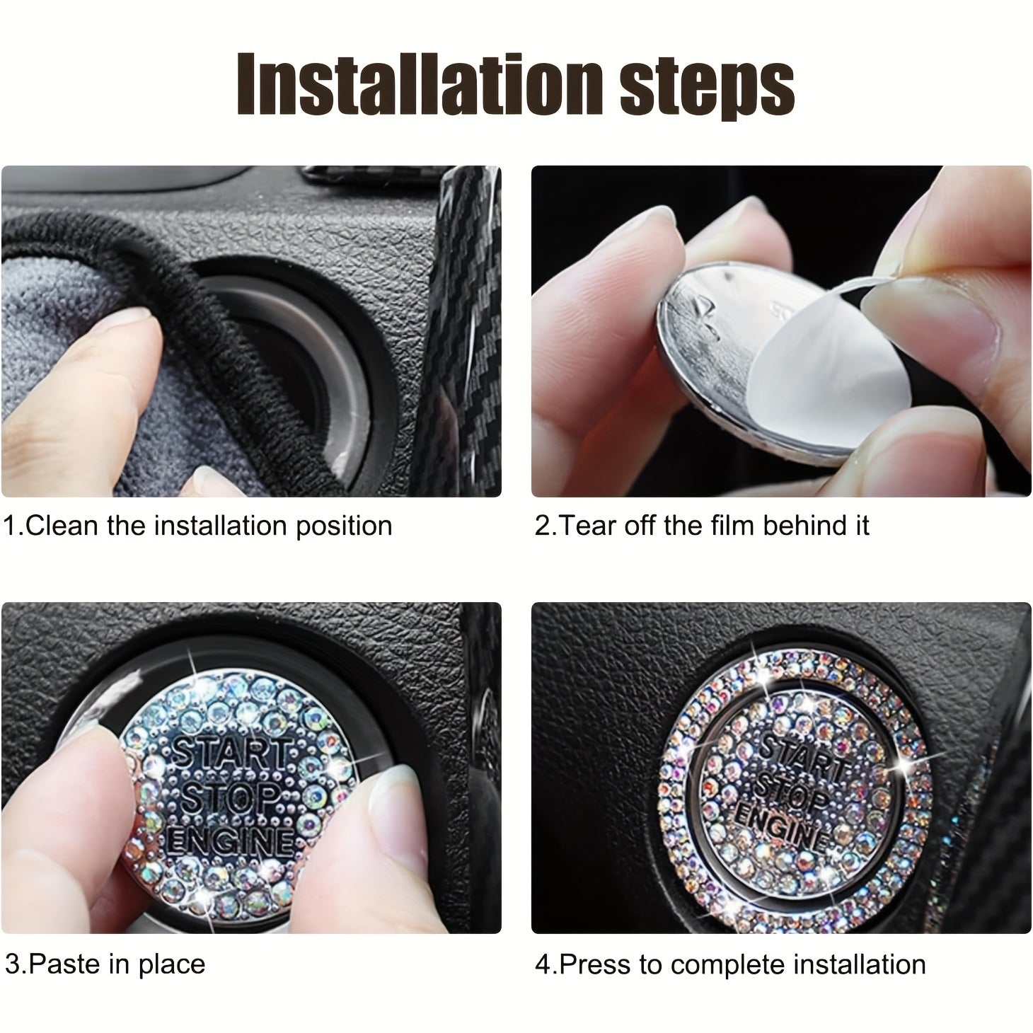 Car Engine Start Button Cover Crystal Bling Ignition Emblem Decor