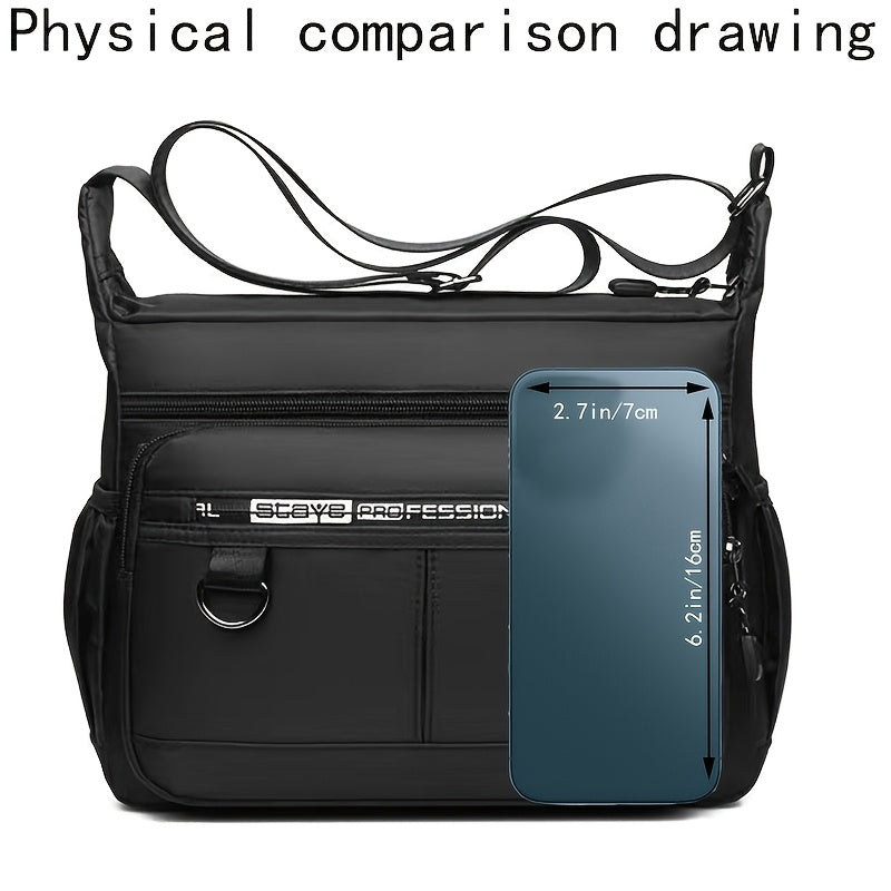 Men's Casual Nylon Shoulder Bag Waterproof Wear-Resistant Large Capacity Multi-Pocket Adjustable Strap