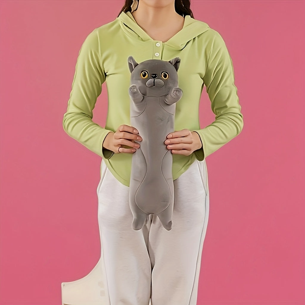 Peluches de gato de dibujos animados, almohada larga para abrazar, suave poliéster, pequeño perro y gato, compañero de sofá