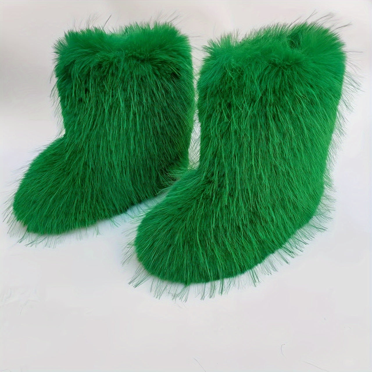 Women's Faux Fur Mid-Calf Snow Boots Warm Winter Slip-On Flat Shoes