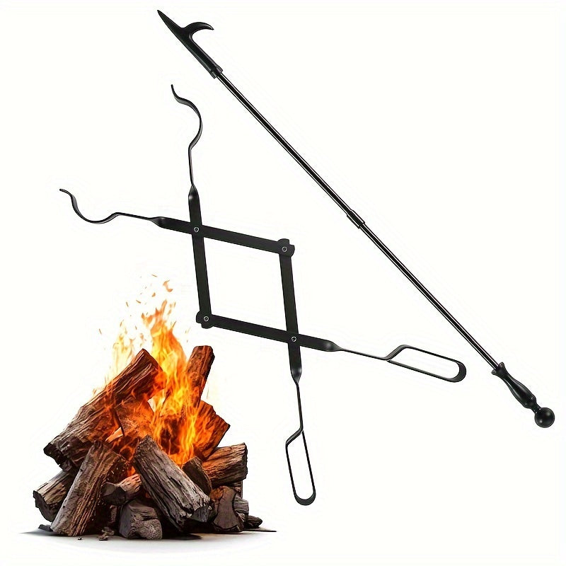 Rugged Iron Fireplace Poker Set with Heavy Duty Tongs for Indoor Outdoor Use