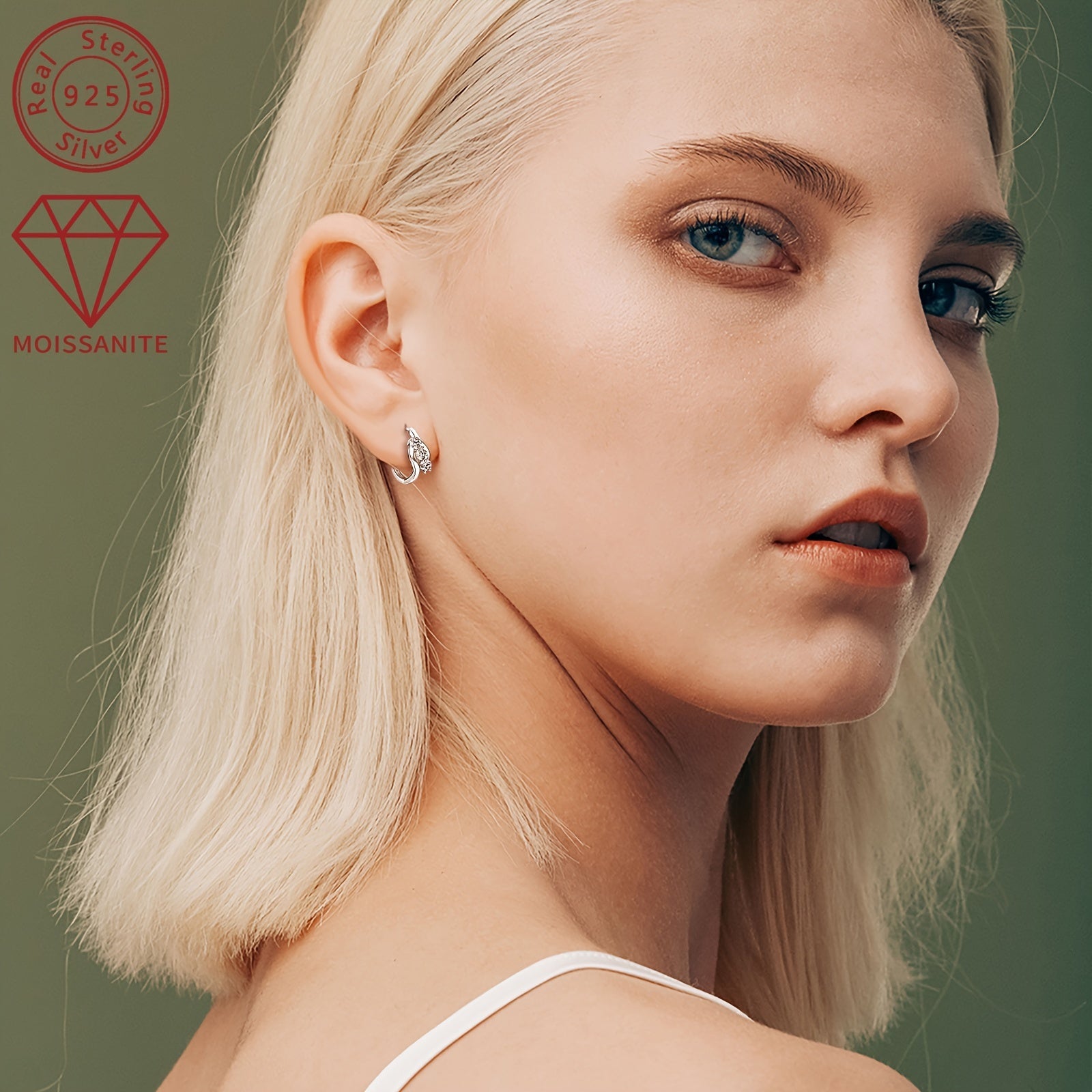 Sterling Silver Hoop Earrings 0.6ct Moissanite 3mm Jewelry Gift