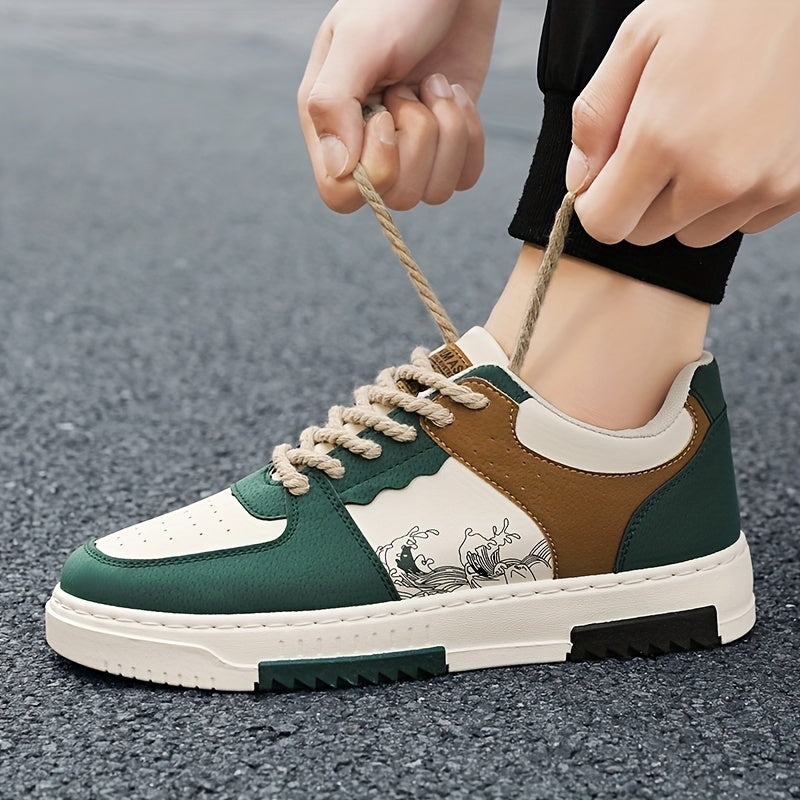 Men's Breathable Lace-Up Sneakers with Non-Slip Grip Skate Style Striped Details