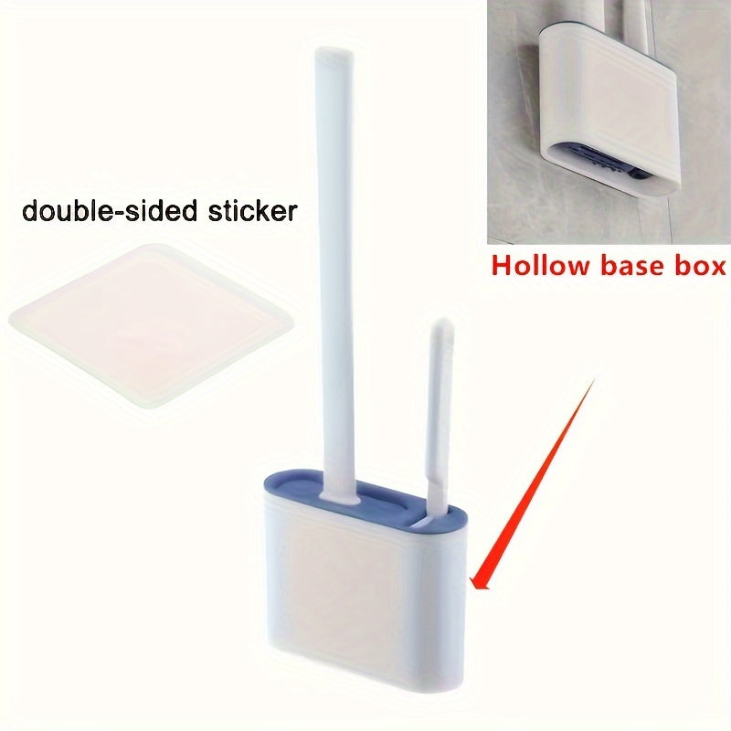 Wall-Mounted Toilet Brush Holder Set with Silicone Brush Heads and Long Handle