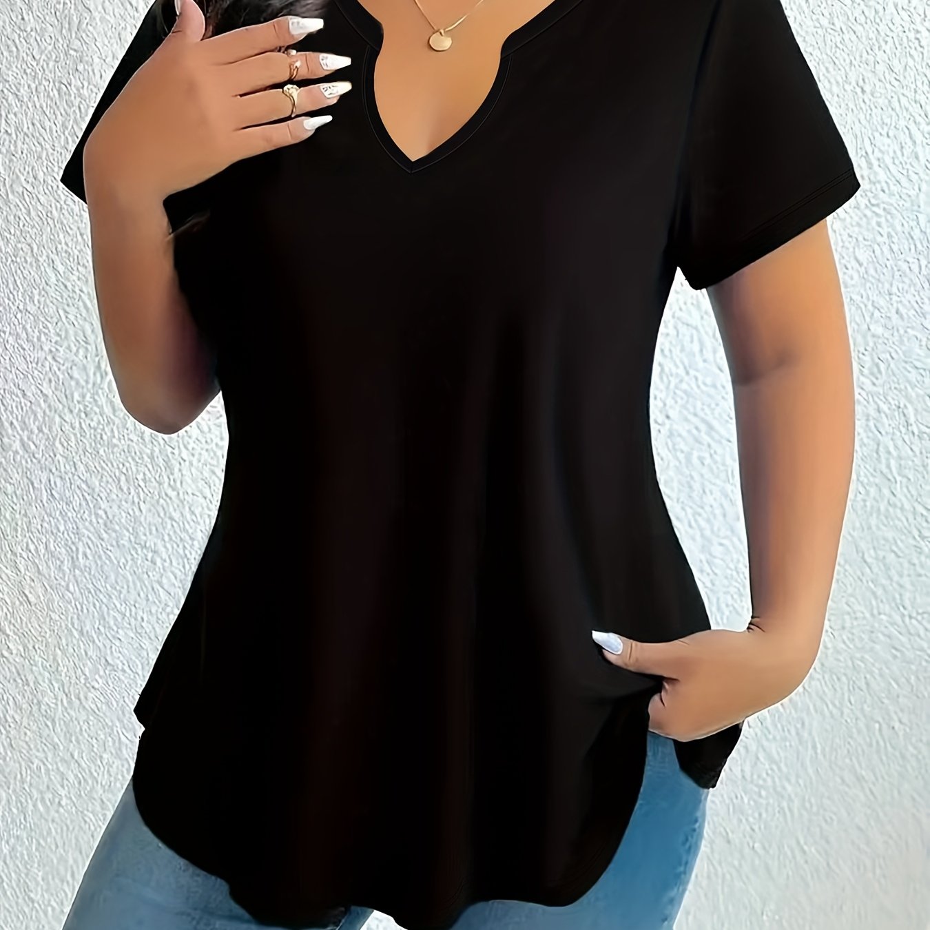 Plus Size Women's Teal Blouse Stretchy Stand-Up Collar Office Top