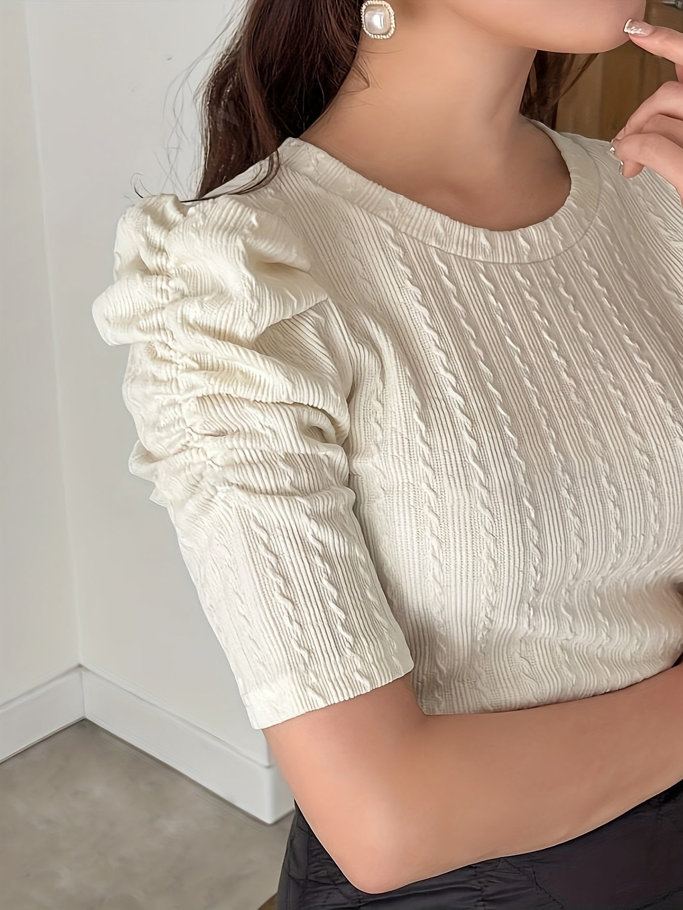 Women's Striped Ruffle Sleeve T-Shirt Polyester Crew Neck Spring Summer Autumn