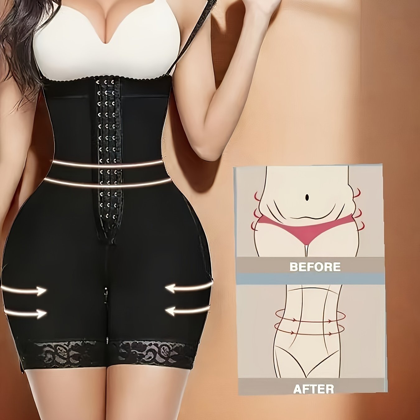 High Waist Body Shaper Shorts with Zipper and Shoulder Straps for Tummy Control and Butt Lift