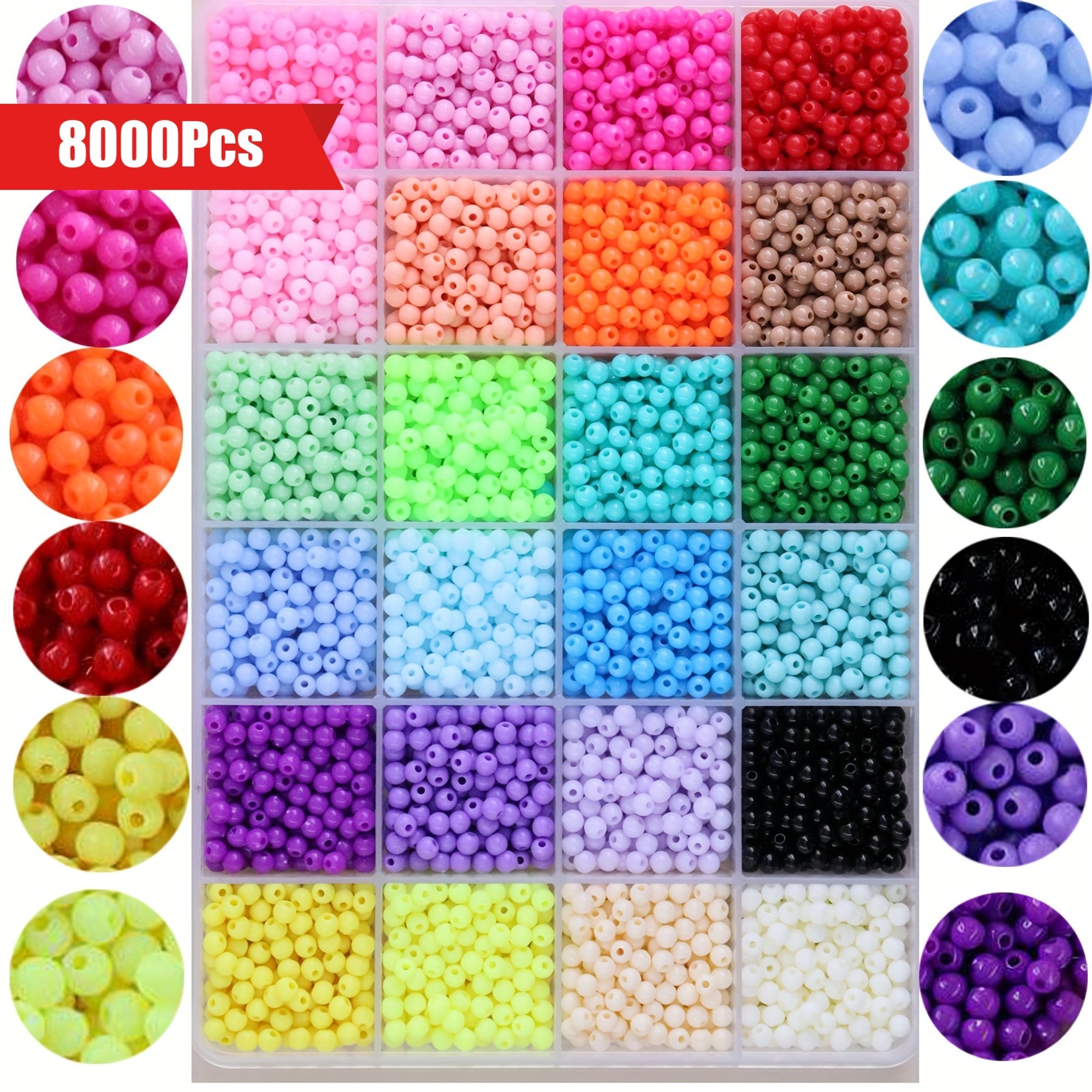 8,000 Pieces 4mm Acrylic Round Beads in 24 Colors for Jewelry Making