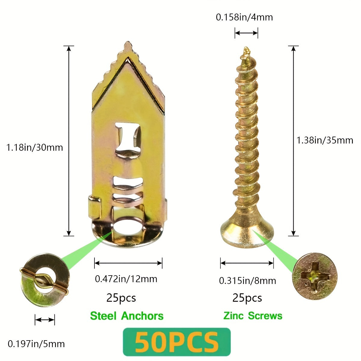 50/100/150 Pcs Galvanized Steel Self-Drilling Wall Anchors Drywall Inserts