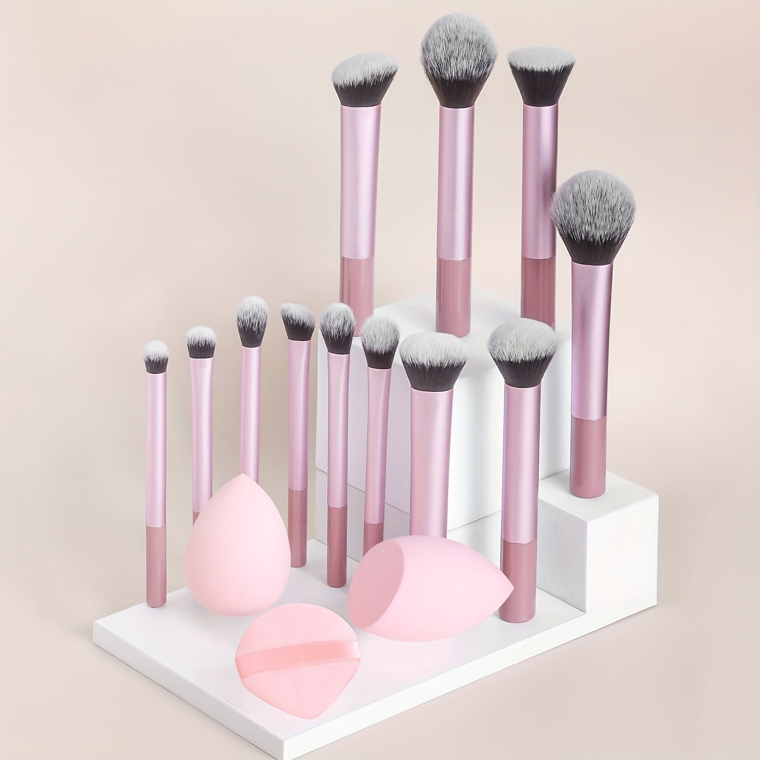 12-Piece Professional Makeup Brush Set with Nylon Bristles, Palm Brushes, Sponges and Powder Puff