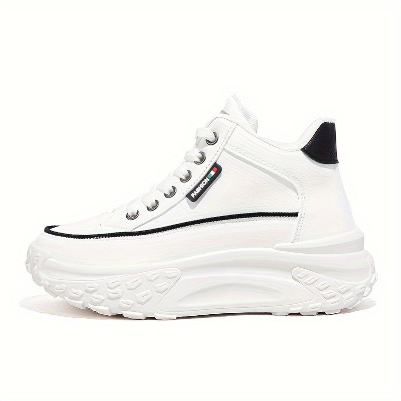 Women's White Breathable Lace-Up High-Top Sneakers for Running and Fitness