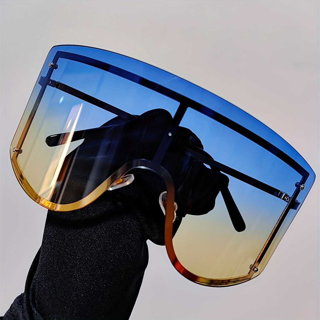 Large Unisex Sunglasses with Anti-Glare Gradient Shield for Summer Beach Parties