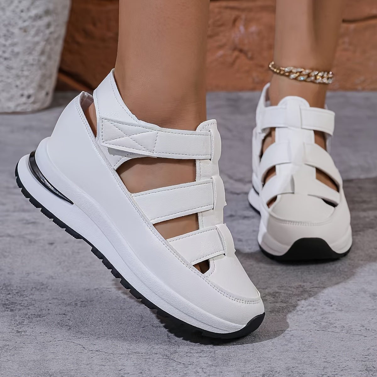 Women's Vegan Wedge Sneakers Casual Mid-Top Breathable Cut-Out Rubber Sole