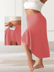 Women's Plus Size High-Stretch Ice Silk Skirt with Pockets and Side Slit