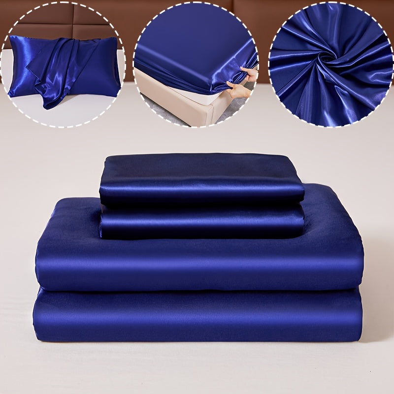 100% Polyester Satin to'plami, bitta varaq va ikkita yostiq qopqog'idan iborat (yadro yo'q). Teriga do'st, yumshoq va ipakdek matodan tayyorlangan, talabalar yotoqxonalari yoki kundalik uy to'shagi uchun mukammal. Yil davomida matrasni himoya qiladi va