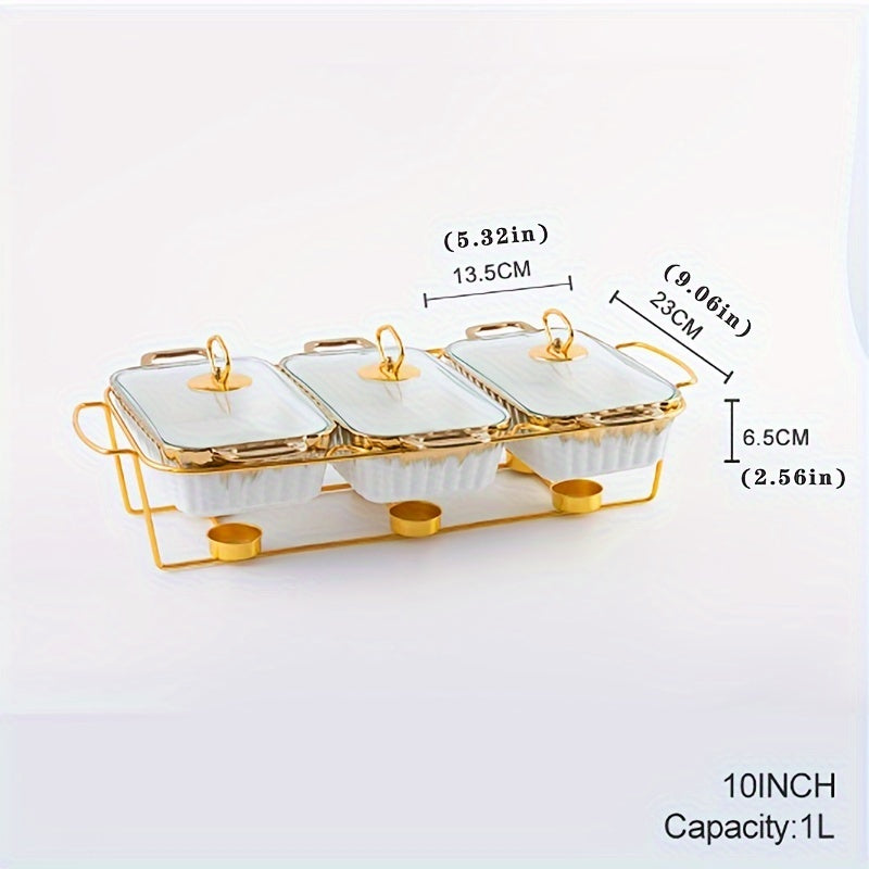 Ceramic Baking Dish Set with Handles 3 Compartments for Soups and Heating