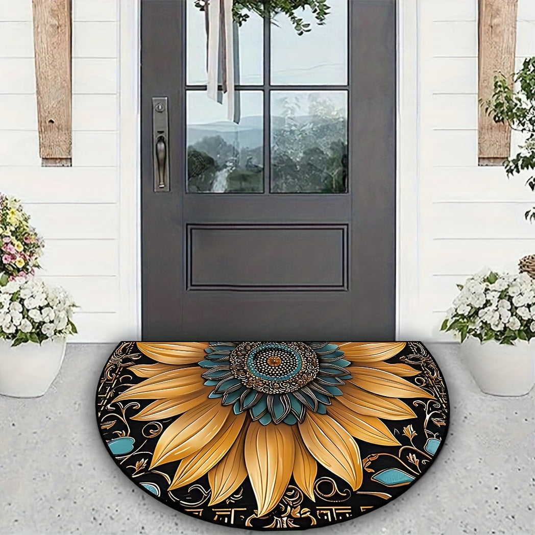 Alfombra de bienvenida de girasol para interior y exterior, antideslizante, de terciopelo de cristal, duradera