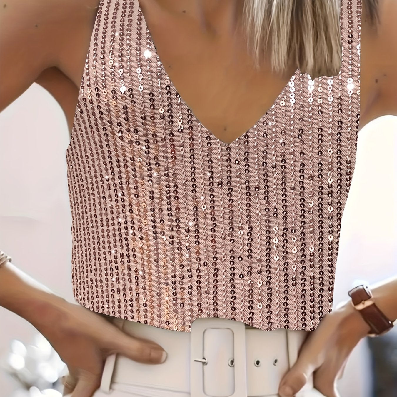 Топ для женщин больших размеров с пайетками и V-образным вырезом, ночная и вечерняя одежда
