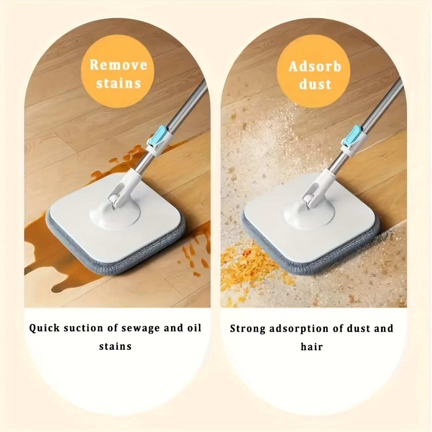 Uy tozalash uchun buriladigan boshli va o'z-o'zini tozalash kosasi bilan qo'lsiz Spin Mop to'plami