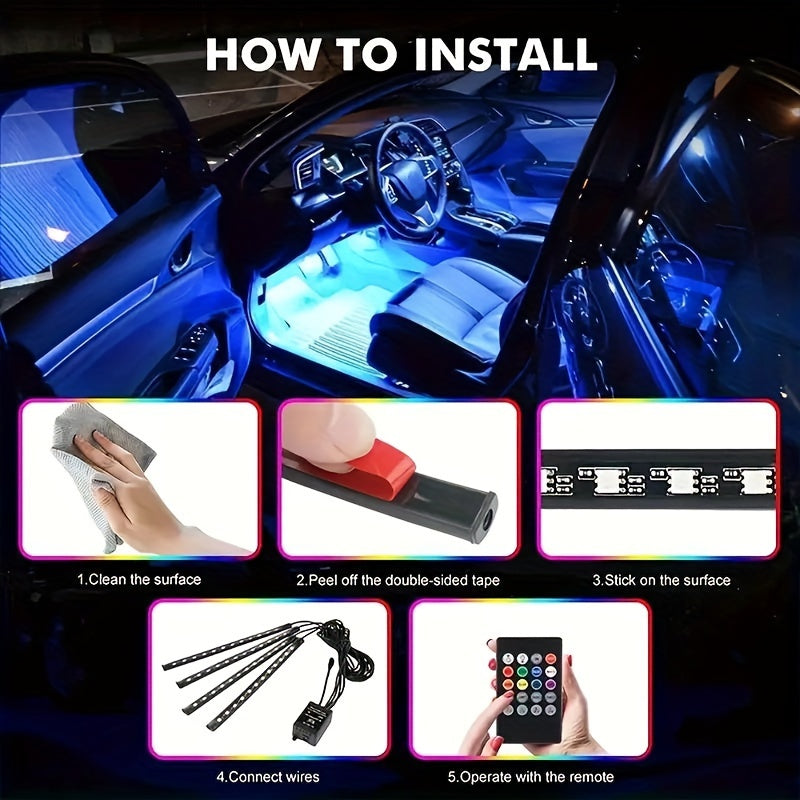 Kit de iluminación interior LED para coche con sincronización musical, alimentado por USB para festivales y fiestas