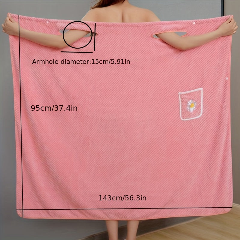 Adults' Quick-Dry Absorbent Bath Towel with Pockets and Buttons for Spa Sauna