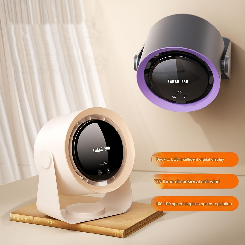 Portable Bladeless Desk Fan with Touch Screen, 100 Speed, USB Rechargeable