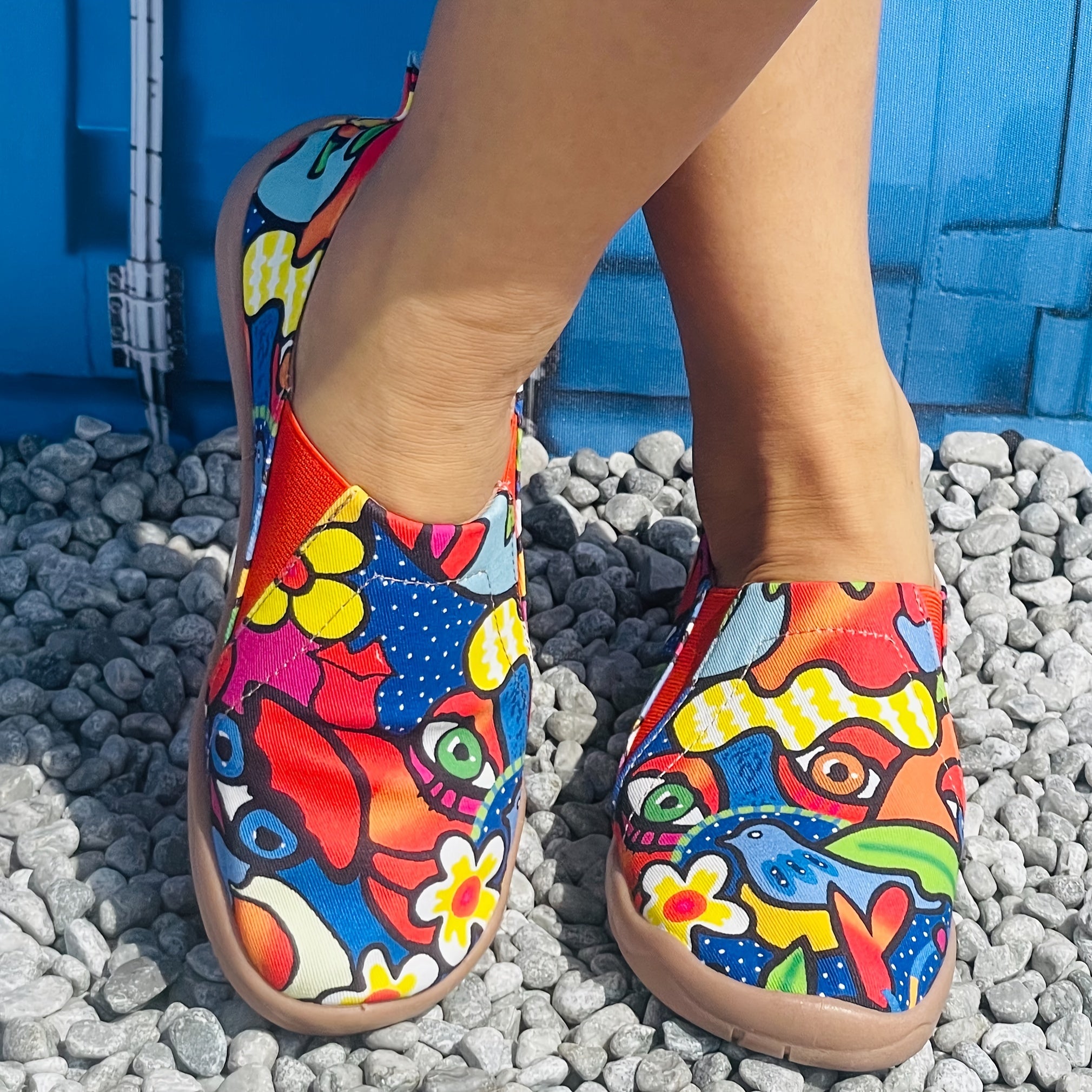 Ayollar uchun gullik slip-on mokasinalar mato qulay dumaloq barmoqli poyabzal