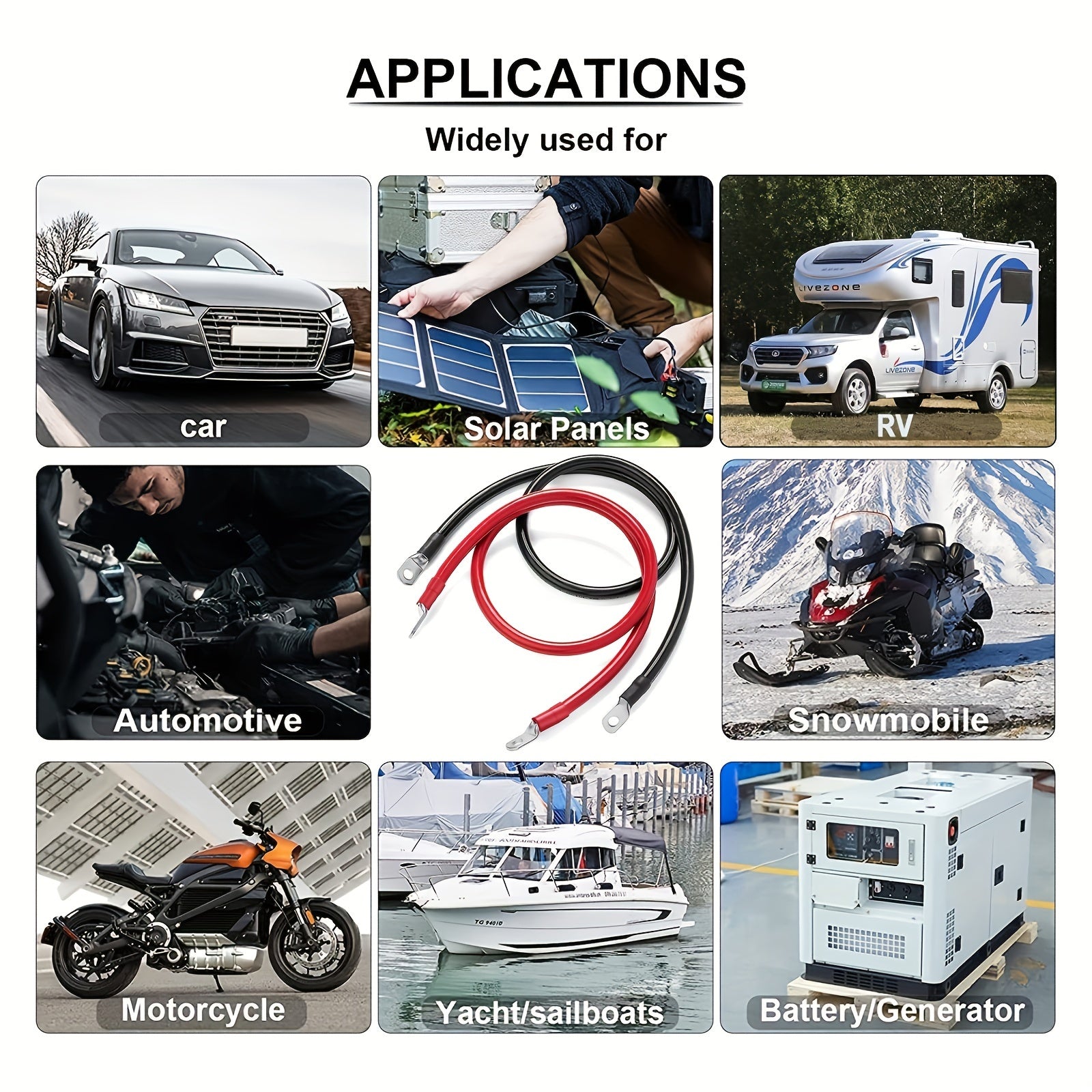 Автомобильные кабели для аккумулятора, комплект из 2 шт., длиной 30/50/70/100 см, медные силовые кабели, 12 В, для всех транспортных средств