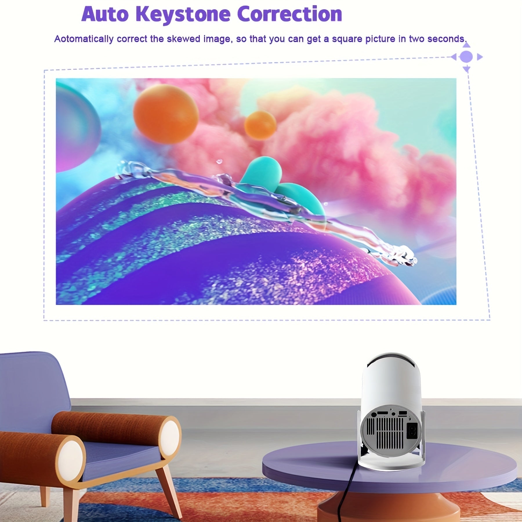 Portable 4K Projector with Dual WiFi6 180° Rotation 720p Resolution