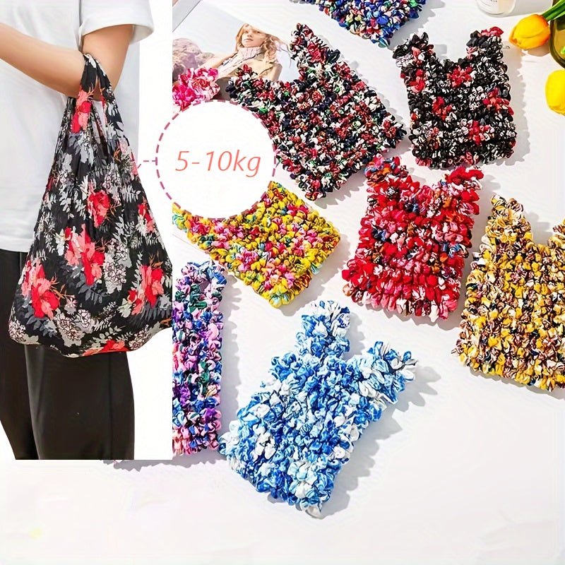 Reusable Grocery Tote Bag with Flower Pattern Stretchable Shoulder Bag for Shopping and Travel