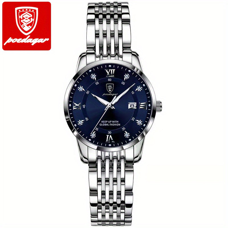 Women's Stainless Steel Wrist Watch with Calendar and Luminous Function