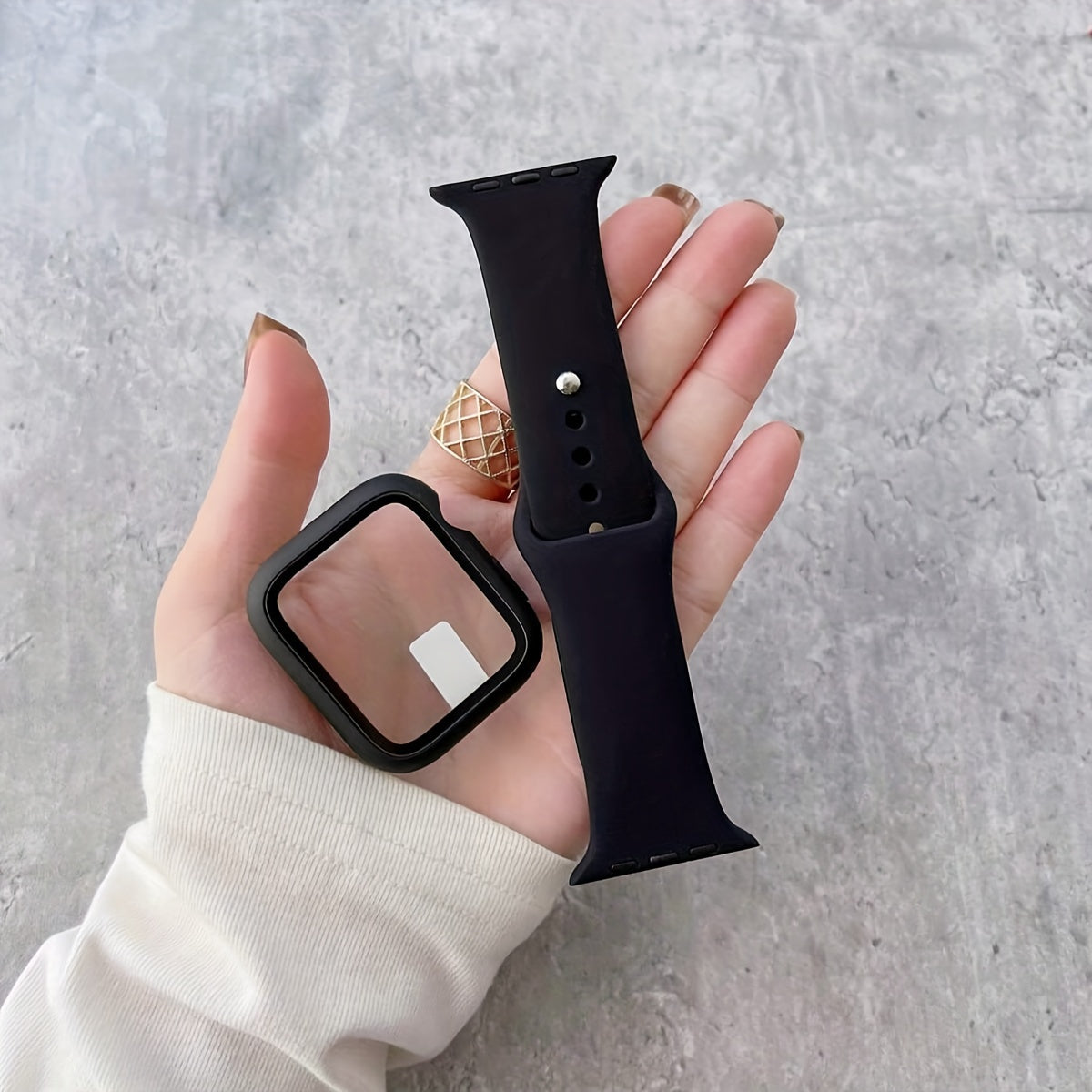 Silicone Watch Strap and Tempered Glass Case Set for Men Women Compatible with Apple Watch Series 38mm 40mm 41mm 42mm 44mm 45mm 49mm