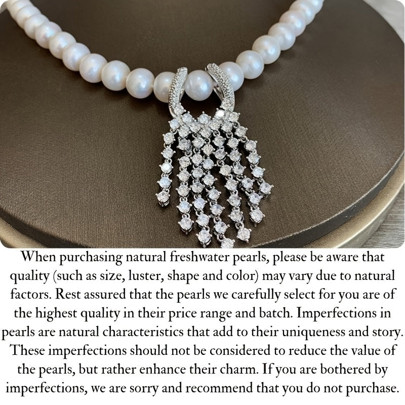 Murakkab Tasmali Marjon, Shirin Suv Marjonlari va Zirconiyalar bilan - O'ziga xos Kamchiliklarga ega Zamonaviy Yelka Marjoni, Rasmiy Tadbirlar va Har Kunlik Kiymak Uchun Ideal, Chiroyli Sovg'a Qutisida Keltiriladi