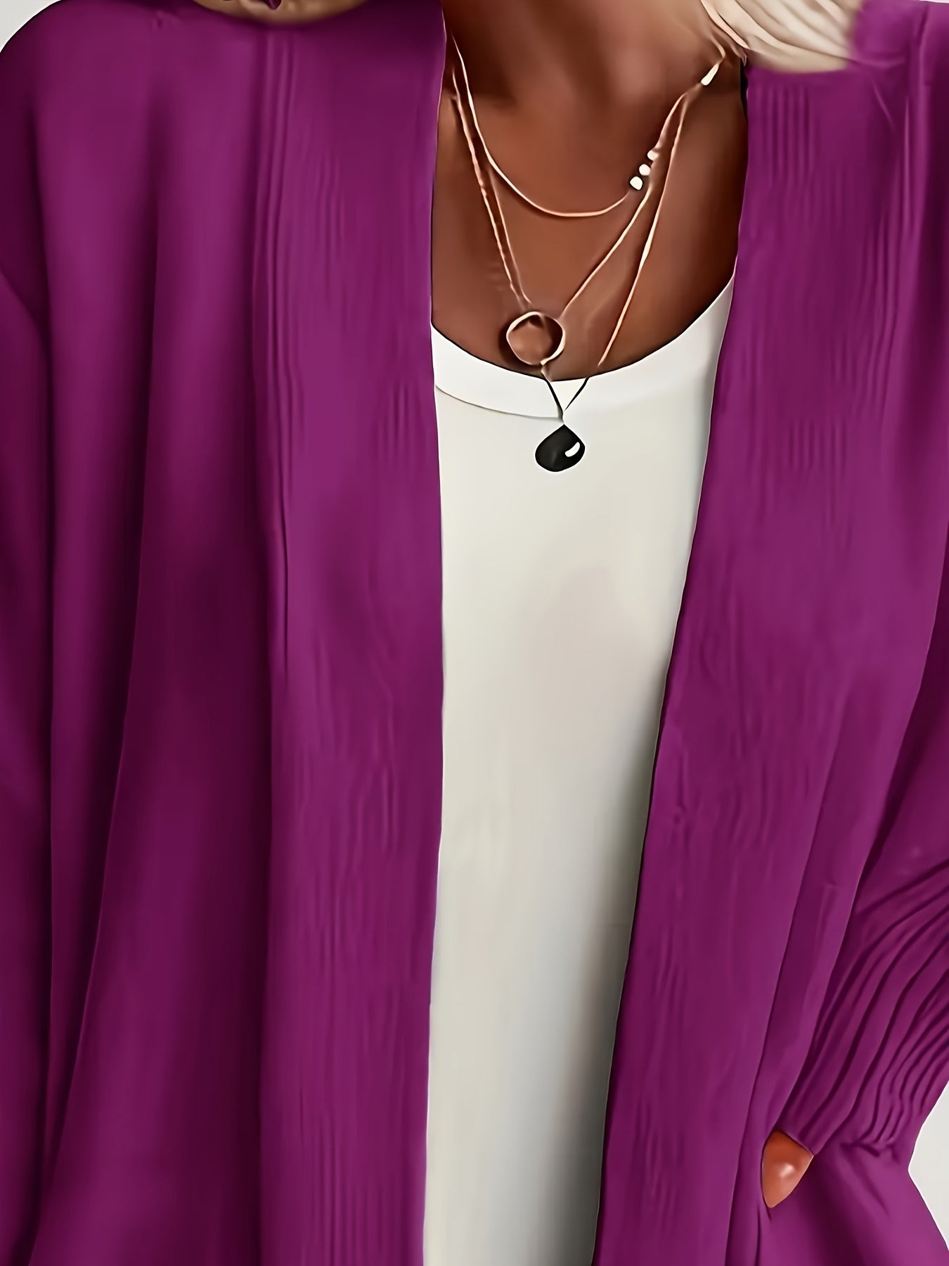 Women's Purple Knit Cardigan Open Front Sweater Long Sleeves