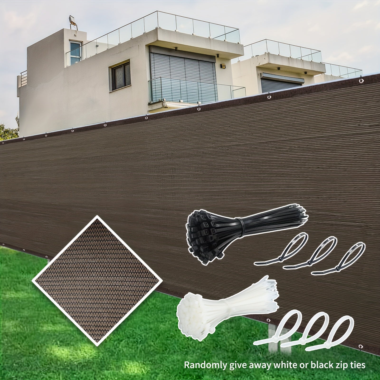 Outdoor Privacy Screen Fence Windproof Sun Protection Decorative Wall Mounted Barrier Black or White Ties Included