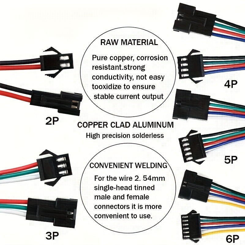 5 Pairs JST SM Series Male Female Cable Connectors for LED Strip Light Drivers 2/3/4/5/6 Pin