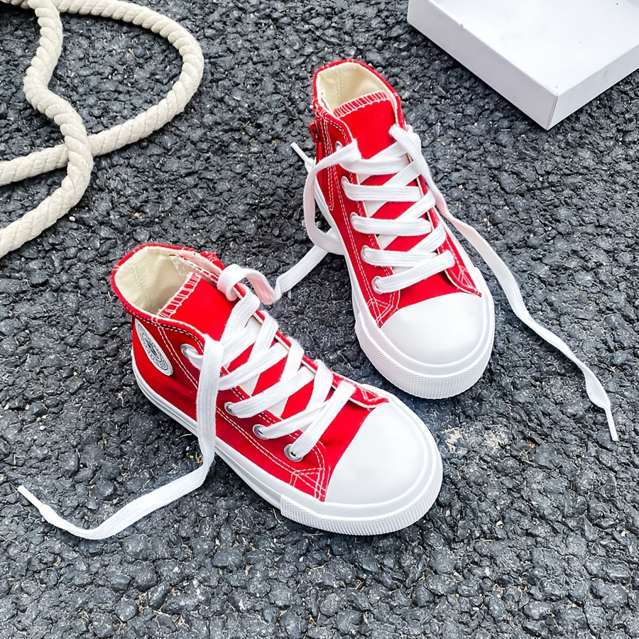 Детские кроссовки из холста на среднем каблуке, дышащие, однотонные, повседневные туфли для весны и осени