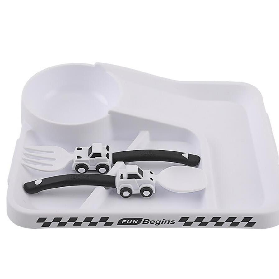 Set de regalo de Pascua para niños con vajilla de dibujos animados de carreras, con plato, cuenco, tenedor y cuchara