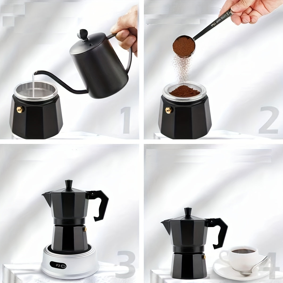 150ml Alyuminiy pechka uchun qahva qozoni, mat finish, qayta ishlatiladigan filtr, Espresso uchun