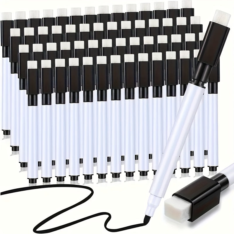 50-Pack Black Dry Erase Markers with Eraser Caps for Whiteboards and Chalkboards