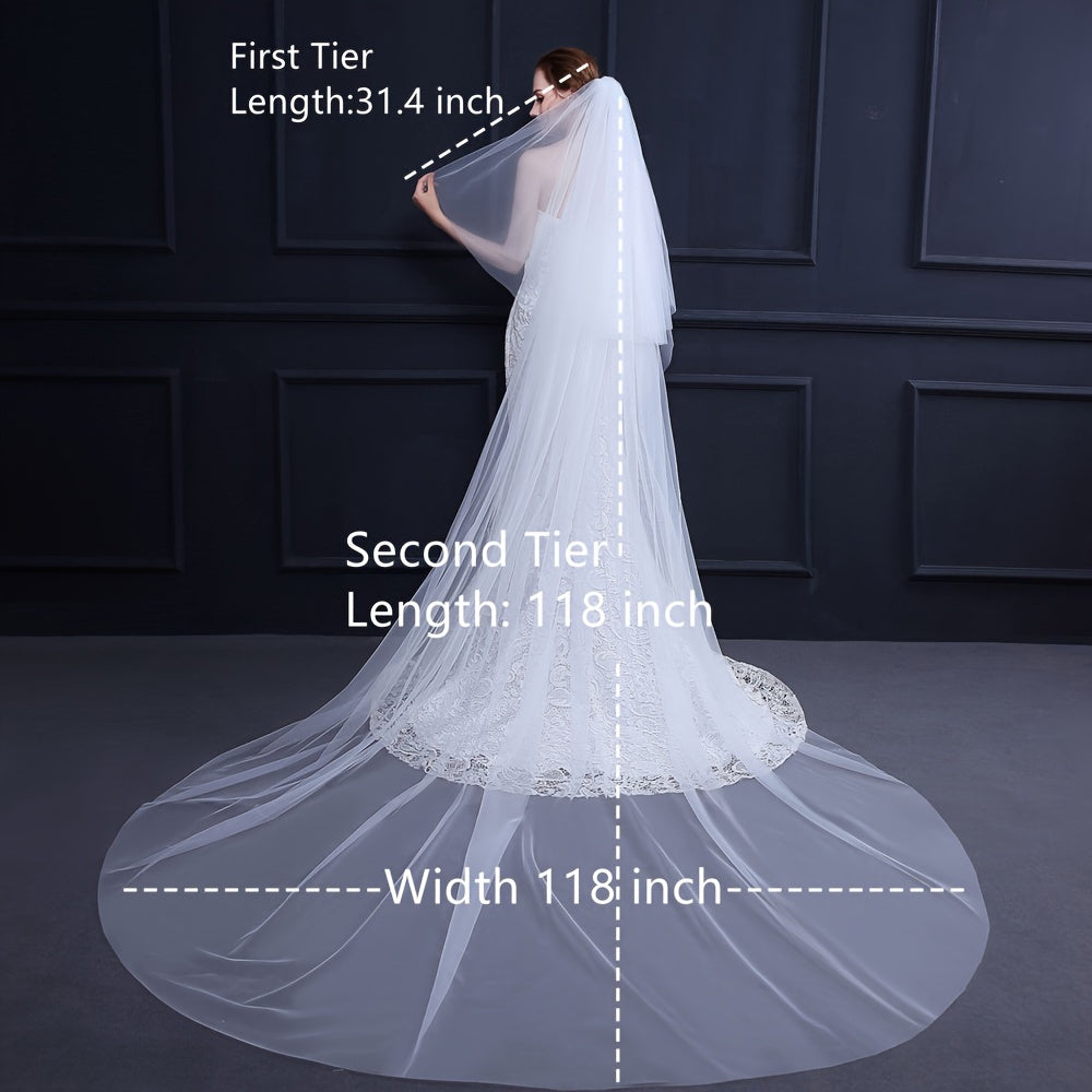 Velo de novia con 2 capas y peine para el cabello, velo de boda largo para novia, accesorios de cabello para novia